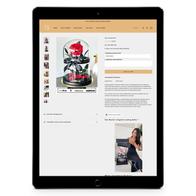 Product page for a gift store shown on a tablet